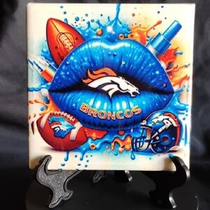 Hand Crafted Broncos Lips Art